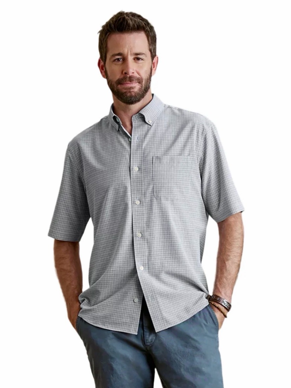 NWT Orvis Men's XXL Ultralight Short Sleeve Shirt Gray Plaid SPF Wicking Fishing